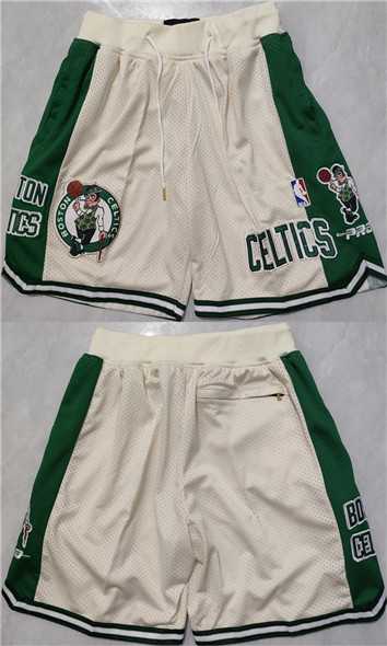 Mens Boston Celtics White Green Shorts (Run Small)->->NBA Jersey
